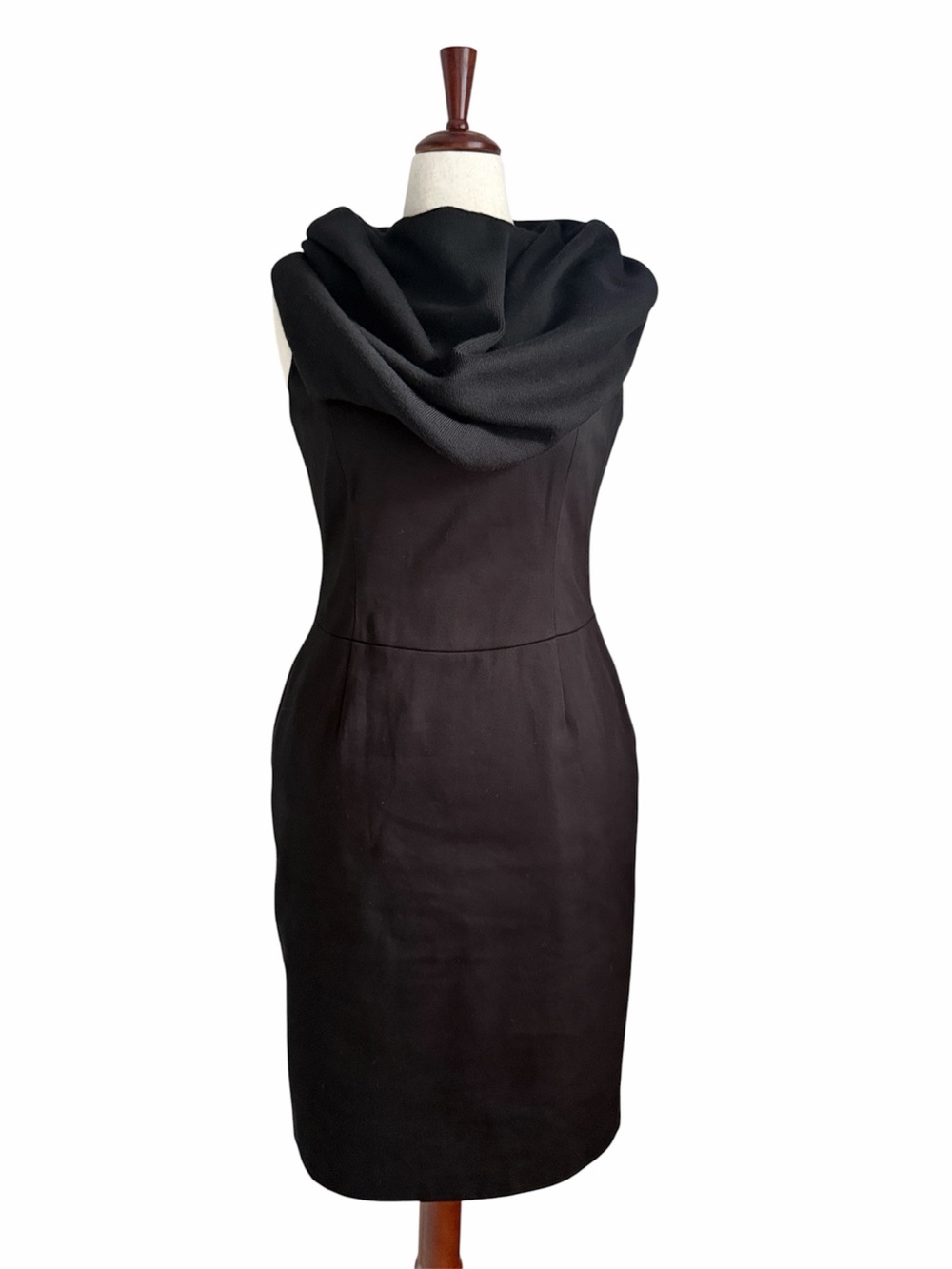 Ports 1961 Black Cowl Neck Sheath Dress Merino Wool Fully Lined Size 10US